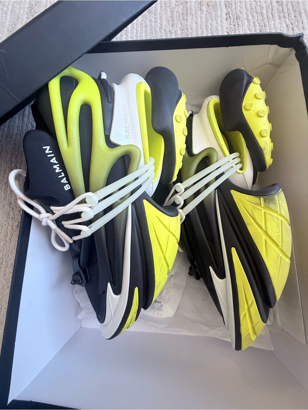 Balmain Black & Neon Yellow Sporty Sneakers